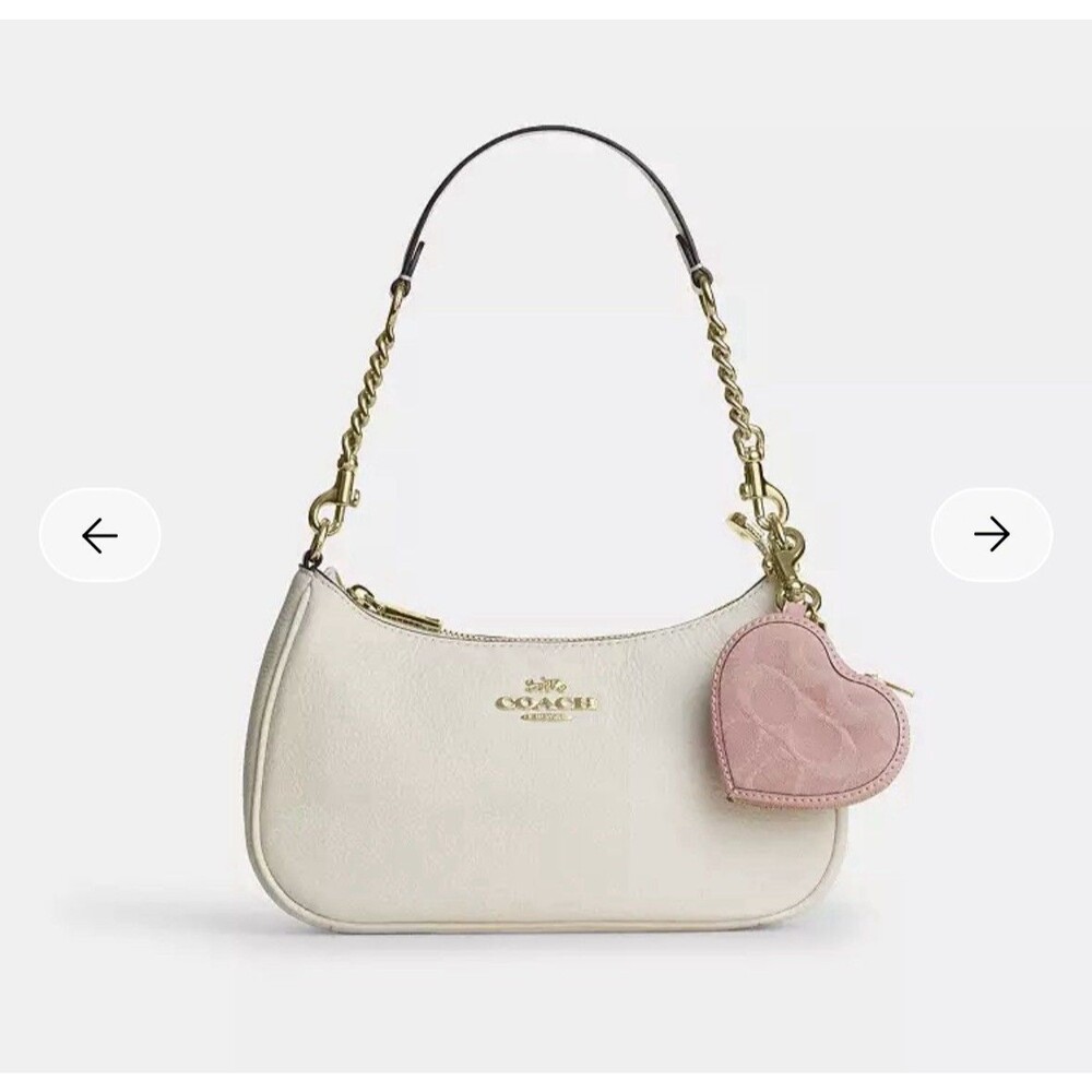 NWT Coach Heart Bag Charm In Signature Denim CEU37 Gold/Light Pink - Picture 2 of 3